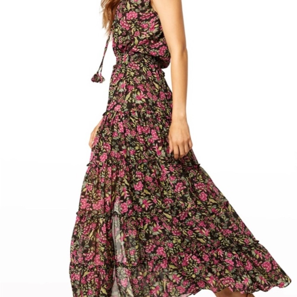 Misa Los Angeles Pink Ruffled Tie Front Maxi Dress